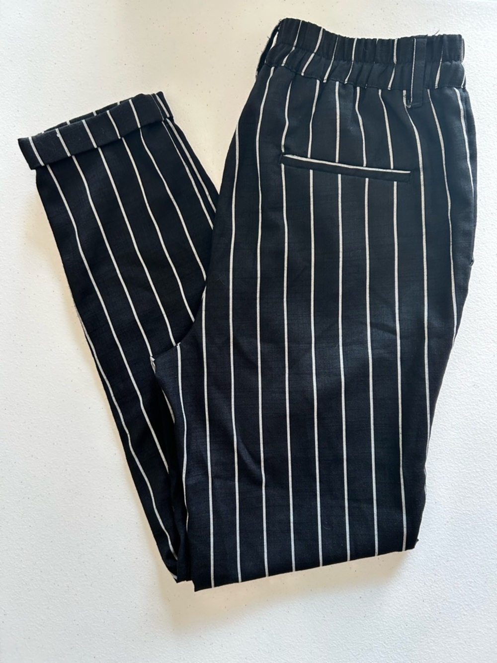 Forever 21 Black Pinstripe High Rise Cuffed Trousers Small